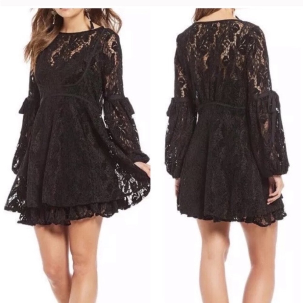 Free People Ruby Crochet Lace Mini Dress Black NWOT